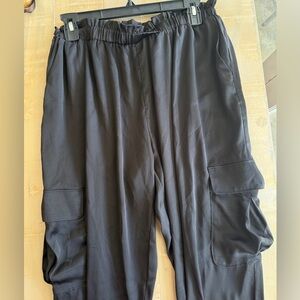 Ramy Brook black soft pull on cargo pants capris satin trouser